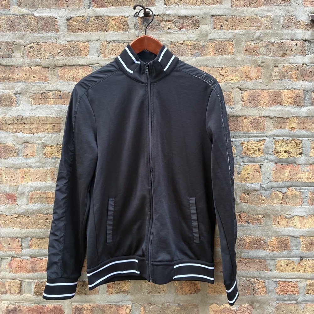Armani Exchange Mens Black Striped‎ Trim Logo Sleeve Zip Up Track Jacket M